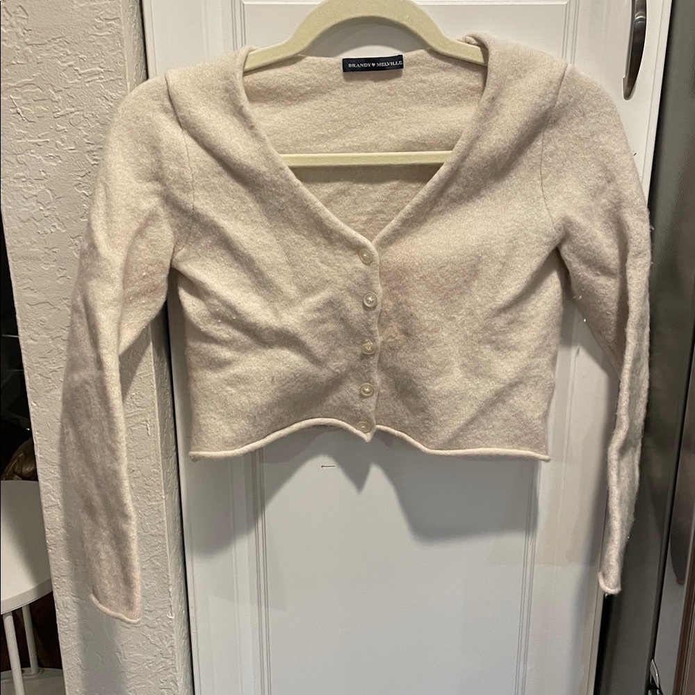 Brandy Melville Cream Fuzzy Cropped Cardigan